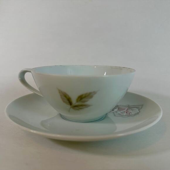 Noritake Edenrose 2 Flat Cup & Saucer Sets Gray/Pink/White Roses VTG - Picture 15 of 15